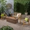 Breakwater 5pc Wood & Wicker Patio Chat Set With Fire Pit - Natural/Gray/Brown - Christopher Knight Home
