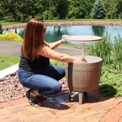 Sunnydaze Decor Sunnydaze Faux Wood Design Patio Bar Cooler Table With Height-Adjustable Tabletop - Driftwood -Outdoor Furniture Store GUEST db33460d 1ad3 4d5a a88b 6ef5746b88ad