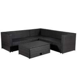 4pc Wicker Patio Sectional Seating Set With Cushions - Brown/Blue - GODEER -Outdoor Furniture Store GUEST db78b01a 346c 4449 b809 0c22f3b2b7d0