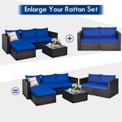 Costway 4PCS Patio Rattan Corner Sofa Sectional Furniture Set Navy Cushion -Outdoor Furniture Store GUEST dc491373 203d 4282 b258 a7dea965f719 1