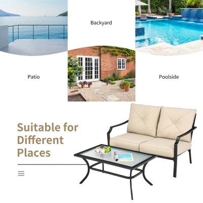 Costway 2 PCS Patio Loveseat With Coffee Table Outdoor Sofa Bench With Cushions 6 Costway 2 PCS Patio Loveseat With Coffee Table Outdoor Sofa Bench With Cushions - Image 4