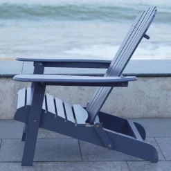 Merry Products Real Acacia Hardwood Flat Folding Adirondack Patio Chair With Tall Backrest, Curved Seat, And Wide Armrests, Gray -Outdoor Furniture Store GUEST dcf21071 ac1a 43b3 b978 ffda21de16e1