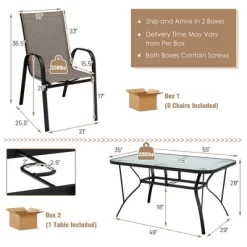 Costway 7PCS Patio Dining Set 6 Stackable Chairs Glass Table Umbrella Hole Yard -Outdoor Furniture Store GUEST dd250495 ec3c 472f 8116 b92e25f8b0e3