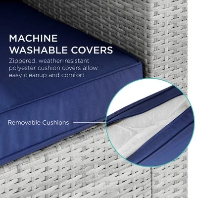 Best Choice Products 2-Person Outdoor Patio Loveseat Wicker Sofa Couch Furniture Set W/ 2 Accent Pillows - Gray/Navy 5 Best Choice Products 2-Person Outdoor Patio Loveseat Wicker Sofa Couch Furniture Set W/ 2 Accent Pillows - Gray/Navy - Image 3