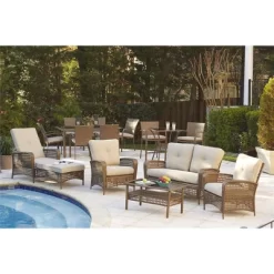 3pc Lakewood Ranch Steel Woven Wicker Outdoor High Top Bistro Patio Furniture Set With Cushions Brown - Room & Joy -Outdoor Furniture Store GUEST dd69c11d 5f47 4cb6 99b3 f2cd293151d6