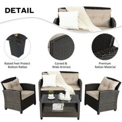 Costway 4PCS Outdoor Rattan Furniture Set Cushioned Sofa Armrest Chair Lower Shelf Brown -Outdoor Furniture Store GUEST dd8c5620 cd61 42c3 b0c6 2ae2e9d5acb6