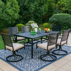 7pc Outdoor Dining Set With Steel Swivel Chairs & Large Rectangle Metal Table With Umbrella Hole - Black - Captiva Designs -Outdoor Furniture Store GUEST dde36d24 19f4 45d6 8a8c c63cd26c26d6