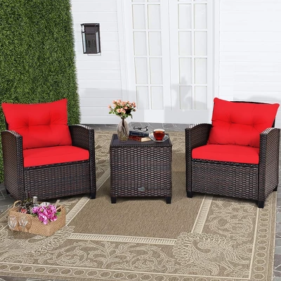 Costway 3PCS Patio Rattan Furniture Set Cushioned Conversation Set Sofa 16 Costway 3PCS Patio Rattan Furniture Set Cushioned Conversation Set Sofa - Image 14