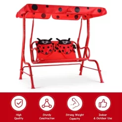 Costway Kids Patio Swing Chair Children Porch Bench Canopy 2 Person Yard Furniture Red -Outdoor Furniture Store GUEST de5dc735 64fa 4ba5 aadb d739dd2ca014
