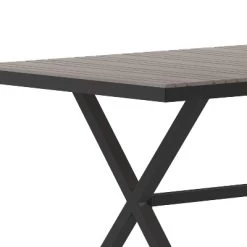 Flash Furniture Finch Commercial Grade X-Frame Outdoor Dining Table 59" X 35.5" With Faux Teak Poly Slats And Metal Frame -Outdoor Furniture Store GUEST deac7d05 bb79 4ed1 bd91 f6789d6900d9