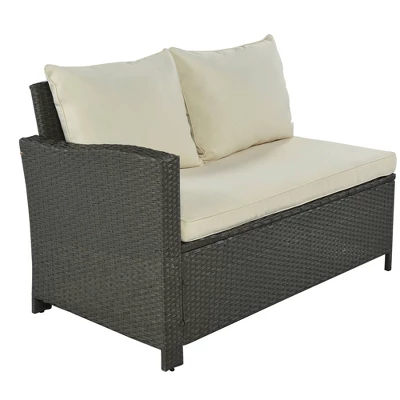 6pc Outdoor Wicker Set With Loveseats, Sofa, Chair, Coffee Table & Bench - Beige - GODEER 11 6pc Outdoor Wicker Set With Loveseats, Sofa, Chair, Coffee Table & Bench - Beige - GODEER - Image 9