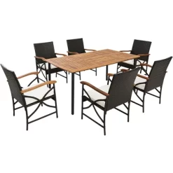 Costway 7PCS Patio Wicker Dining Set Cushion Acacia Wood Armrests Table With Umbrella Hole -Outdoor Furniture Store GUEST df7fb7fd 74c1 449b 9832 34e91b7ef920