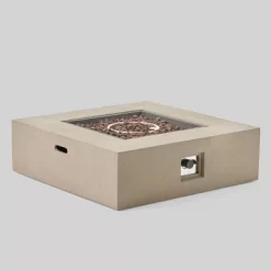 Illona 7pc Acacia Wood V-Shaped Sofa & Square Fire Table Set Teak/Crme/Light Gray- Christopher Knight Home -Outdoor Furniture Store GUEST e086a04f 2d64 4d65 a22e eda094252629