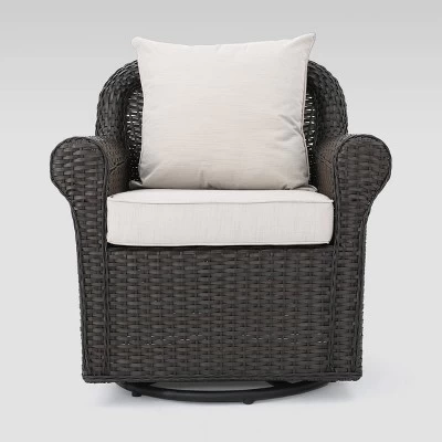 Venti 5pc Wicker Swivel Club Chairs And Fire Pit - Dark Brown/Beige - Christopher Knight Home 4 Venti 5pc Wicker Swivel Club Chairs And Fire Pit - Dark Brown/Beige - Christopher Knight Home - Image 2