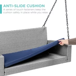 Best Choice Products Woven Wicker Hanging Porch Swing Bench For Patio, Deck W/ Mounting Chains, Seat Cushion -Outdoor Furniture Store GUEST e15581ef 6366 444f 8668 865e851d3fed