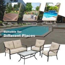 Costway 4 PCS Patio Furniture Set Cushion Sofa Loveseat Sectional Garden Deck Poolside -Outdoor Furniture Store GUEST e18ef506 4891 49d1 9a12 76bc575a1fb1