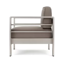 Cape Coral 5pc Outdoor 4 Seater Aluminum Chat Set With Fire Pit - Silver/Khaki - Christopher Knight Home -Outdoor Furniture Store GUEST e1fa62f4 09bb 4f96 ae42 9f8e30f461d3