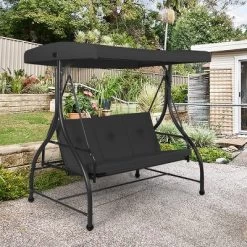 Costway Converting Outdoor Swing Canopy Hammock 3 Seats Patio Deck Furniture Black -Outdoor Furniture Store GUEST e22ecd20 6e97 4508 a7d0 bab98a3094bd