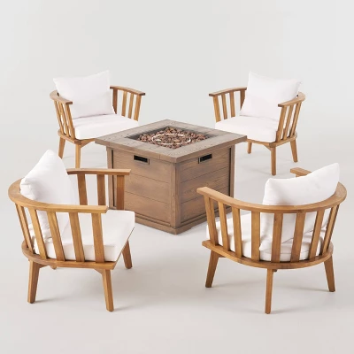 Walson 5pc Acacia Wood Club Chairs And Fire Pit Set Teak And Brown - Christopher Knight Home 3 Walson 5pc Acacia Wood Club Chairs And Fire Pit Set Teak And Brown - Christopher Knight Home