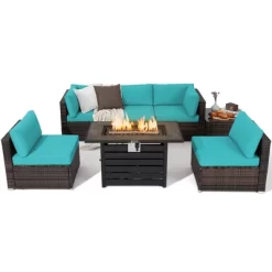 Tangkula 7PCS Patio Rattan Furniture Set 42" Fire Pit Table W/ Cover Cushioned -Outdoor Furniture Store GUEST e25839c0 469c 446e 8627 e9b8f2ddb6e0