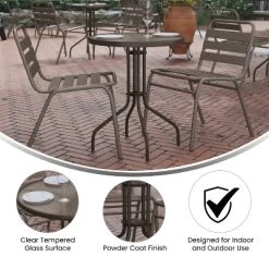 Emma And Oliver 23.75" Round Tempered Glass Metal Table With Smooth Ripple Design Top -Outdoor Furniture Store GUEST e2d7e7b3 25cb 4011 b405 05aea2d9366c