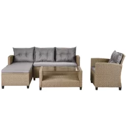 4pc Wicker Patio Conversation Set With Cushions - Beige/Brown - GODEER -Outdoor Furniture Store GUEST e2ff8154 4abe 4d33 8408 844e52ed1dc7
