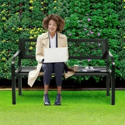 Costway Patio Park Garden Bench Porch Path Chair Outdoor Deck Steel Frame -Outdoor Furniture Store GUEST e3282397 5659 4b2f 8ac6 4d4ca5fa71a3