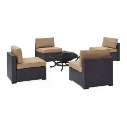 Biscayne 5pc Outdoor Wicker Conversation Set With 4 Armless Chairs & Fire Pit - Mocha - Crosley -Outdoor Furniture Store GUEST e34f114b c644 47ae b053 15856547a076