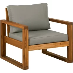 Galia 2pc Square Leg Acacia Wood Chair And Ottoman With Cushions - Brown - Saracina Home -Outdoor Furniture Store GUEST e3544ee1 e5c9 4f6c b025 29e63fe8a004