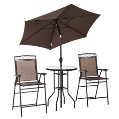 Outsunny 4 Piece Patio Bar Set For 2 With 6' Adjustable Tilt Umbrella, Outdoor Bistro Set With Folding Chairs & Glass Round Dining Table -Outdoor Furniture Store GUEST e3caad1b 8e6d 40ec b983 2f71aa2237da