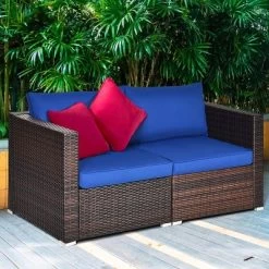 Costway 4PCS Patio Rattan Corner Sofa Sectional Furniture Set Navy Cushion -Outdoor Furniture Store GUEST e3f46555 a5a5 4458 8019 cfb9d3a378e9 1