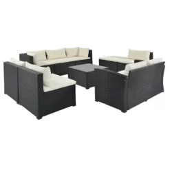 9pc Wicker Patio Sectional Seating Set With Cushions - Black/Beige - GODEER -Outdoor Furniture Store GUEST e4fb6e86 7532 4f5c a851 3f17a63b7e37