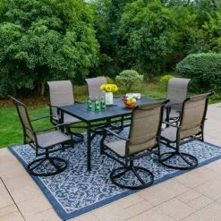 7pc Outdoor Dining Set With With Padded Sling Chairs & Metal Rectangle Table With Umbrella Hole - Captiva Designs -Outdoor Furniture Store GUEST e541c07e d8ff 432e b368 52c919fe2688