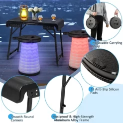 Costway 3-Piece Folding Table Stool Set With A Camping Table & 2 Retractable LED Stools -Outdoor Furniture Store GUEST e5437389 184b 46d2 9a12 2867ca4ccee4