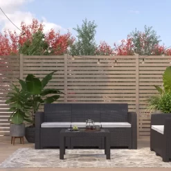 Merrick Lane Outdoor Coffee Table Faux Rattan Wicker Pattern Resin All-Weather Patio Coffee Table With Wood Plank Top Design -Outdoor Furniture Store GUEST e5d615d2 e405 4e73 bdbd b934cb57b5ba