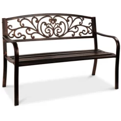 Best Choice Products Outdoor Steel Bench Garden Patio Porch Furniture W/ Floral Design Backrest, Slatted Seat -Outdoor Furniture Store GUEST e5e062c3 88cd 401a 98c7 3240468b48a6