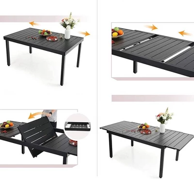 Captiva Designs 9pc Steel Outdoor Patio Dining Set With Extendable Table & Wicker Rattan Chairs With Cushions 4 Captiva Designs 9pc Steel Outdoor Patio Dining Set With Extendable Table & Wicker Rattan Chairs With Cushions - Image 2