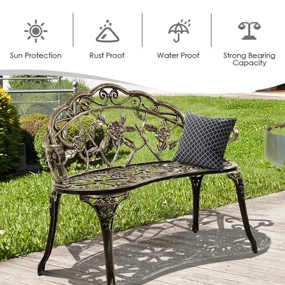Costway Outdoor Garden Bench Chair Loveseat Cast Aluminum Patio Antique Rose 6 Costway Outdoor Garden Bench Chair Loveseat Cast Aluminum Patio Antique Rose - Image 4