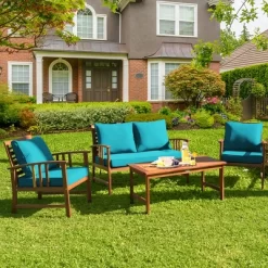 Costway 8PCS Wooden Patio Furniture Set Table Sofa Chair Cushioned Garden Turquoise -Outdoor Furniture Store GUEST e6bf9cac 12fa 40e4 855a f2b10b4128c0
