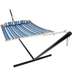 Sunnydaze Decor Sunnydaze 2-Person Quilted Fabric Spreader Bar Hammock With Detachable Pillow And Stand - 400 Lb Weight Capacity/15' Stand -Outdoor Furniture Store GUEST e7252157 cb03 4944 b77f 373929c90465