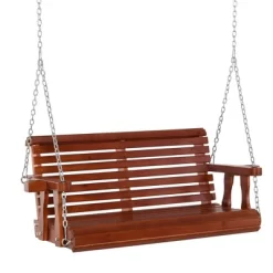 Outsunny 46" 2-Person Porch Swing Wooden Patio Swing Bench With Cup Holders, Slatted Design, & Chains Included, 440lb Weight Capacity -Outdoor Furniture Store GUEST e7603766 6480 4934 b9c6 5f43d4bd2183