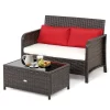 Costway 2PCS Patio Rattan Wicker Love-seat Coffee Table Set Cushioned Bench Garden Deck -Outdoor Furniture Store GUEST e79e453d 6004 4054 bf4d c5245229e274
