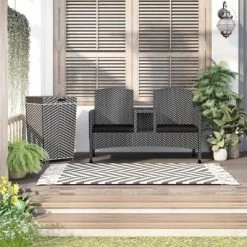 2pc Maksville Aluminum Patio Loveseat & Trash Can - MiBasics