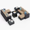 Captiva Designs 7pc Steel & Wicker Outdoor Square Fire Pit Furniture Set With Cushions
