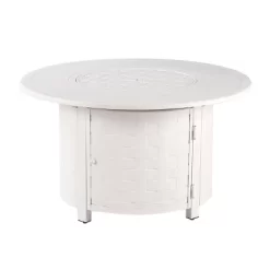 44" Round Aluminum 55000 BTUs Propane Large Basket Weave Fire Pit Table With Two Covers White - Oakland Living