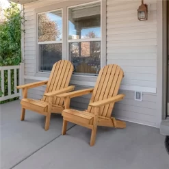 Yaheetech 2-piece Folding Adirondack Chair Solid Wood Outside Chair, Brown