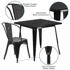 Emma And Oliver Commercial Grade 31.5" Square Metal Indoor-Outdoor Table Set With 4 Stack Chairs -Outdoor Furniture Store GUEST e93d8cb7 7a0d 470f 8d34 face25b0f797