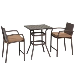 Outsunny 3 PCS Rattan Wicker Bar Set With Wood Grain Top Table And 2 Bar Stools For Outdoor, Patio, Poolside, Garden -Outdoor Furniture Store GUEST e9818844 aa25 4dfb 9476 9744a2e70033