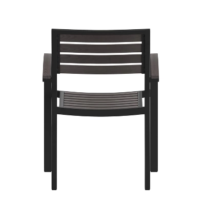 Emma And Oliver Set Of 2 Stackable All-Weather Aluminum Patio Chairs With Faux Teak Slats 10 Emma And Oliver Set Of 2 Stackable All-Weather Aluminum Patio Chairs With Faux Teak Slats - Image 8