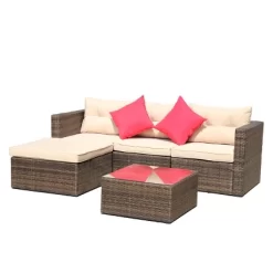 5pc Wicker Patio Sectional Seating Set With Shallow Cushions - Brown - GODEER -Outdoor Furniture Store GUEST ea3ff310 e65c 4f13 988c f253416e7009